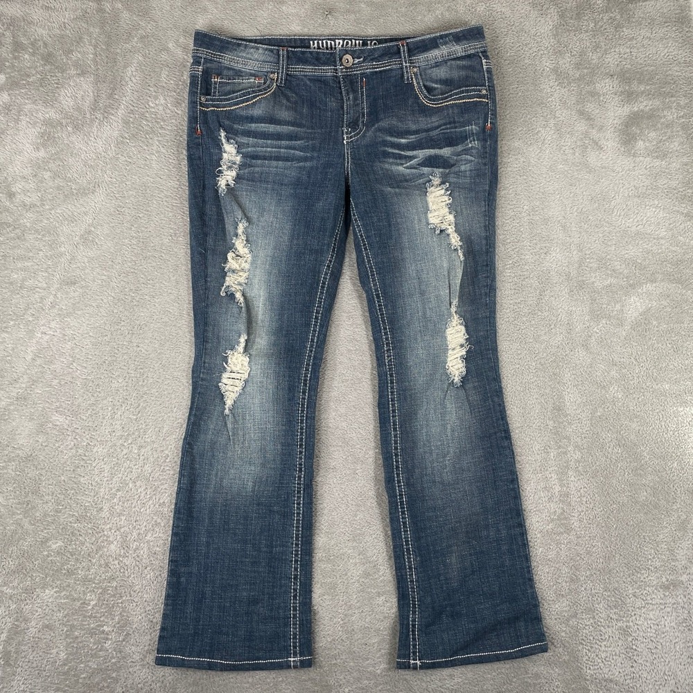 Hydraulic Bailey Slim Boot Womens 17/18 Blue Distressed Embroidered Y2K Jeans